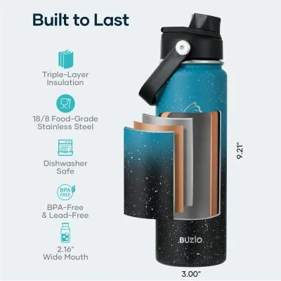 Buzio Duet Series Water Bottle with 2 Lids and Sleeve 700ML - Indigo Crush